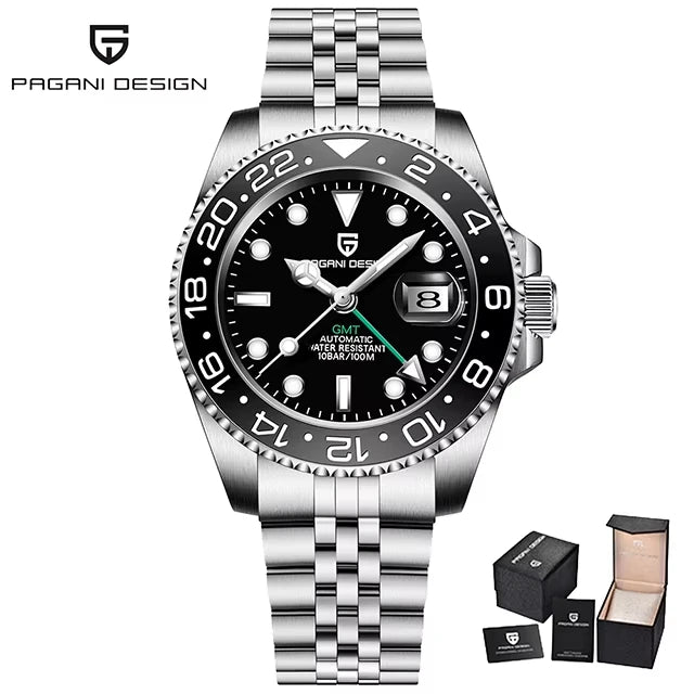Montre Homme PAGANI DESIGN GMT 40mm Automatique Verre Saphir Acier Inoxydable Étanche Top Marque Cadeau RelogioMasculino