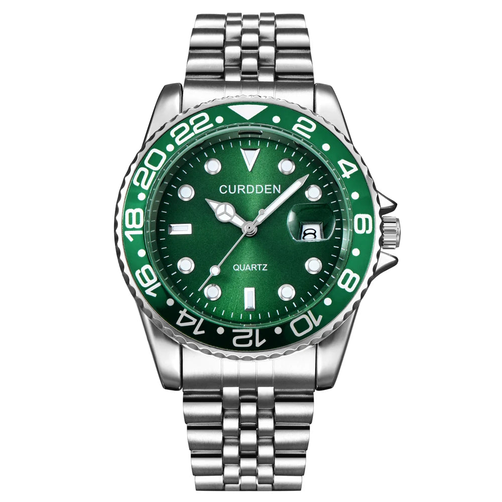 Montres Hommes Marque Célèbre Étudiants Garçons Mode Bracelet Acier Inoxydable Décontracté Calendrier Montre à Quartz Vert Relogios Masculinos 2024
