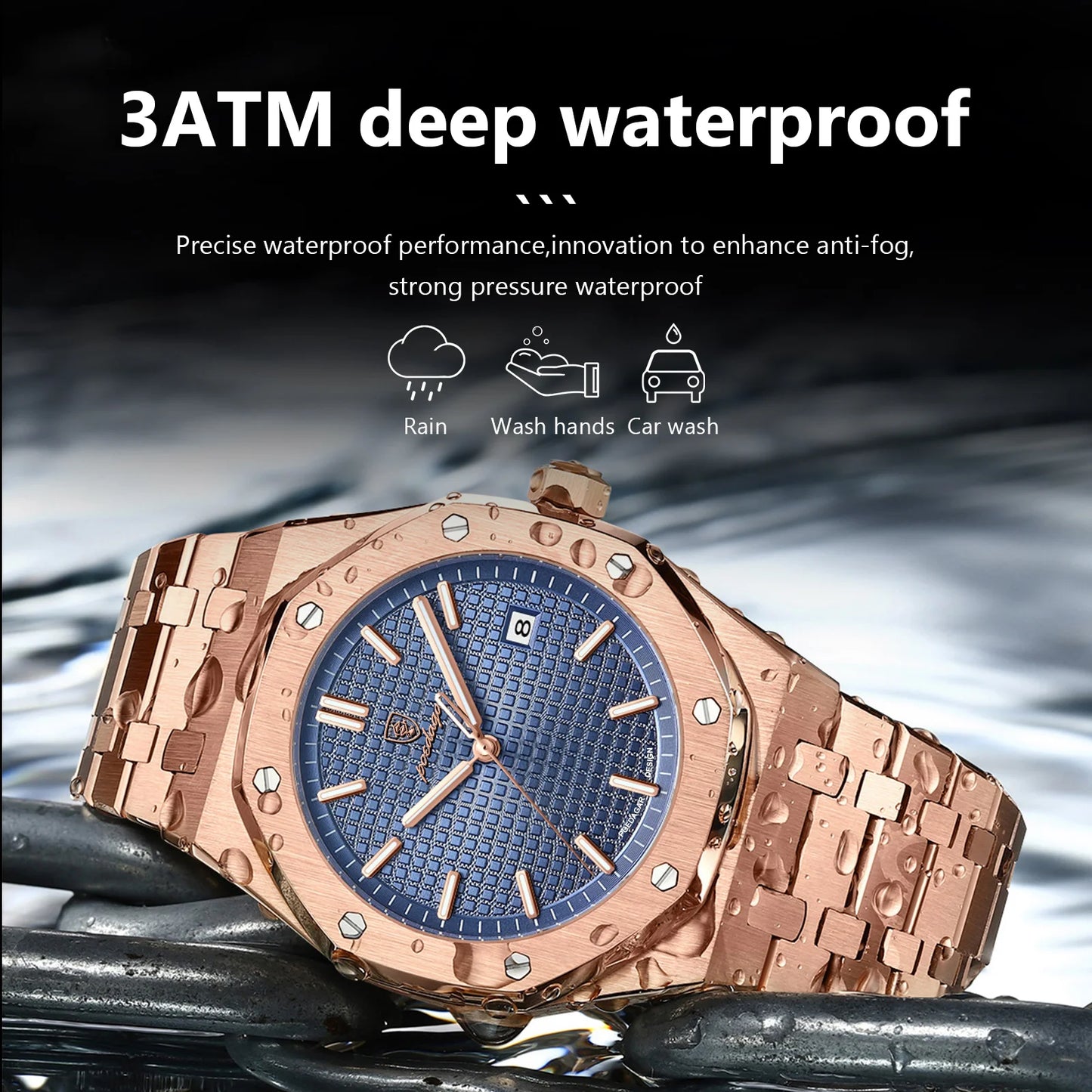 POEDAGAR Montre-bracelet de luxe pour homme étanche lumineuse Date Montre homme en acier inoxydable Montres à quartz tendance pour homme Reloj