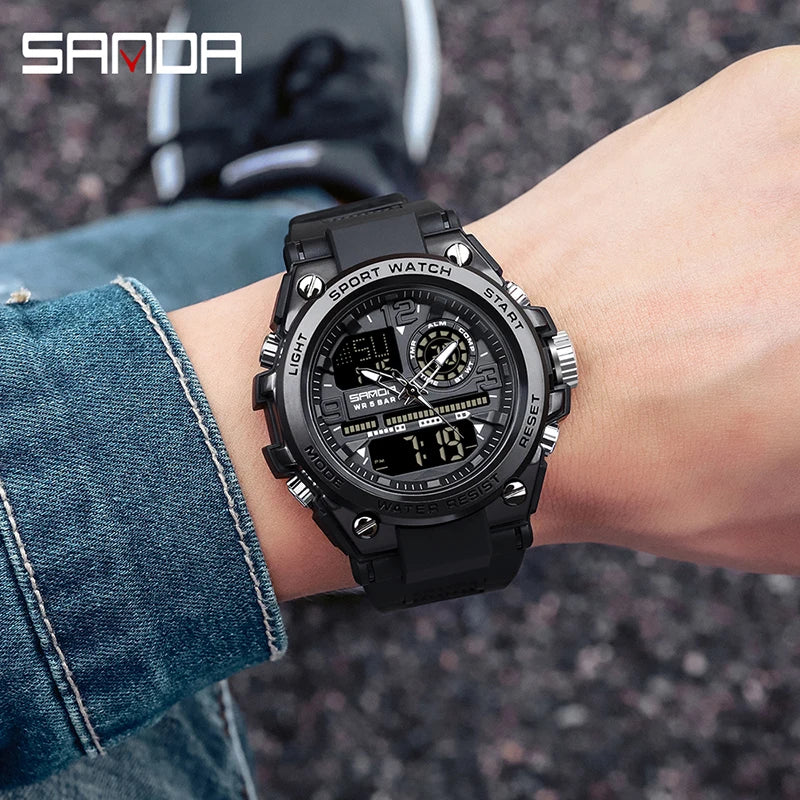 Montres de Sport à Quartz SANDA pour Hommes, Double Affichage LED Électronique Numérique, Étanche, Militaire, Relogios Masculino