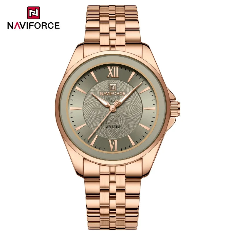NAVIFORCE Ladies 3ATM Waterproof Quartz Watch Simple Fashion Stainless Steel Watchband Woman Quartz Watch Gifts For Women NF5067