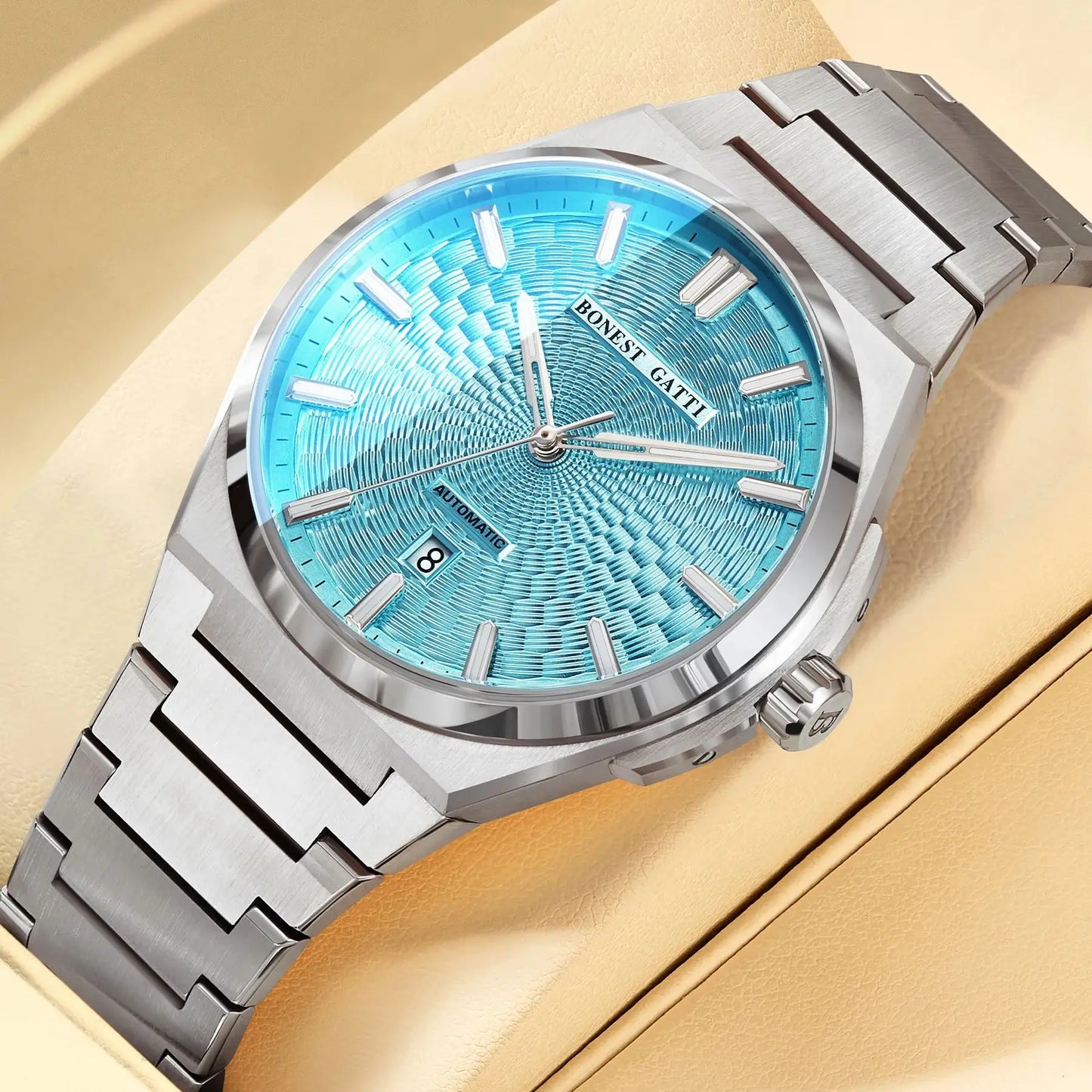 Montre Automatique Homme BONEST GATTI Luxe 39mm Mécanique Étanche 50M Saphir Lumineuse