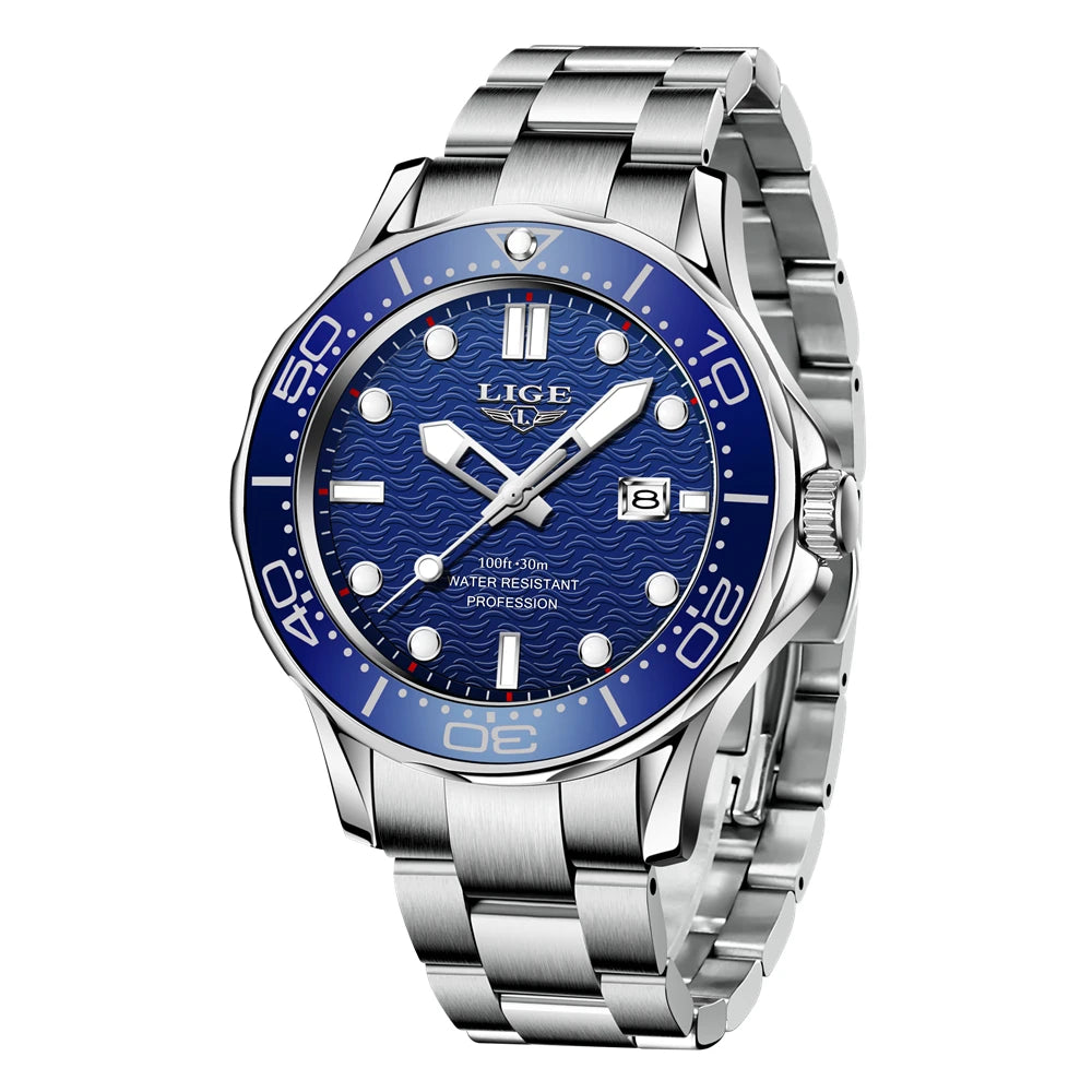 2026 LIGE Nouvelle Montre Homme D'Affaires Grande Marque Luxe Montre de Plongée Pour Hommes Étanche Date Horloge Montre de Sport Relogio Masculino+Boîte
