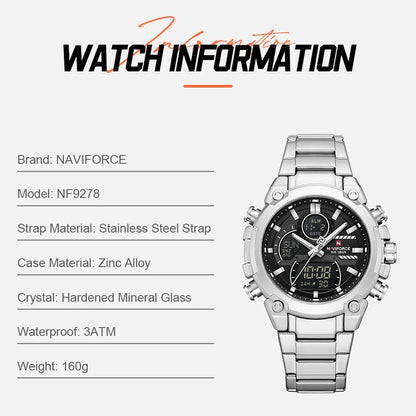 NAVIFORCE NF9278 Dual Display Stainless Steel Watch