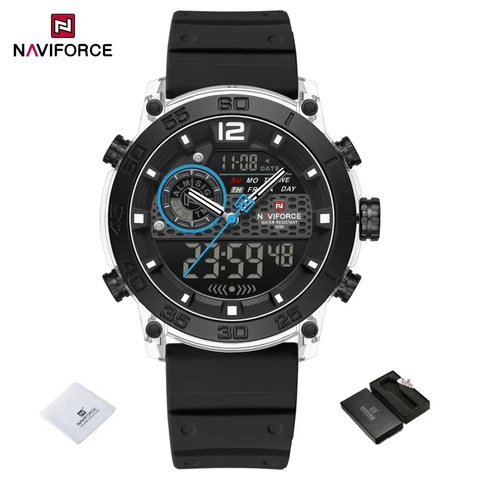 NAVIFORCE Nouvelle Montre-bracelet de Sport Multifonctionnelle pour Hommes, Légère, à Quartz, avec Chronomètre, Double Affichage de l'Heure et Lumière Nocturne, pour Garçons