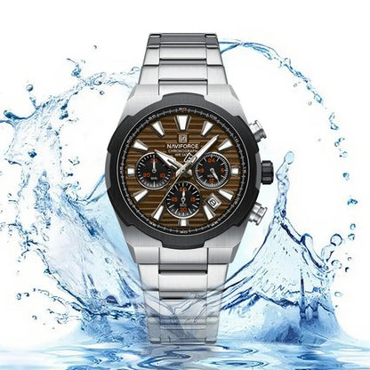 Montre-bracelet à quartz NAVIFORCE pour homme, multifonctionnelle, avec calendrier, chronomètre, lumineuse, étanche 30 ATM, bracelet en acier inoxydable