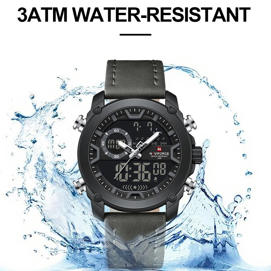 Montres Homme NAVIFORCE Montre-Bracelet Quartz Sport Double Affichage Décontracté Mode Alarme Bracelet Véritable Homme Étanche 30m
