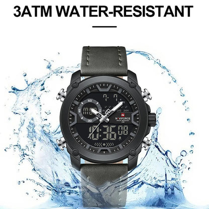 Montres Homme NAVIFORCE Montre-Bracelet Quartz Sport Double Affichage Décontracté Mode Alarme Bracelet Véritable Homme Étanche 30m