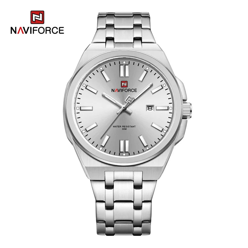 Montre à quartz NAVIFORCE pour hommes, de luxe, pour affaires, lumineuse, en acier inoxydable, étanche, calendrier, montre-bracelet, Reloj Hombre
