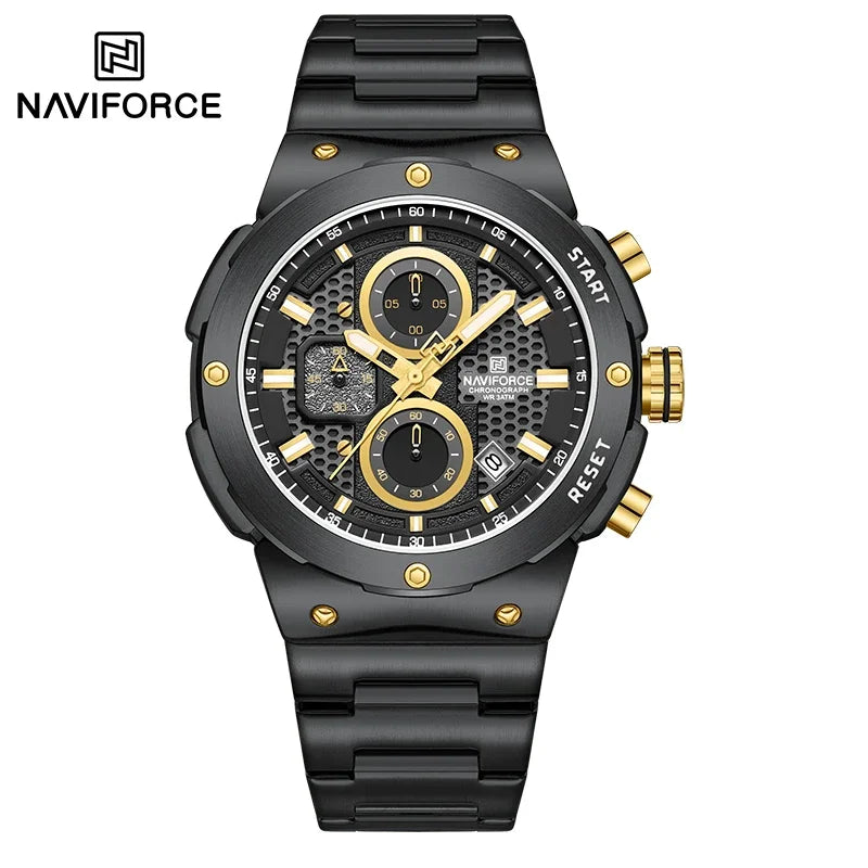 NAVIFORCE Montre Homme Quartz Top Marque Luxe Lumineux Chronographe Montre-Bracelet Acier Inoxydable Étanche Hommes Date Calendrier Horloge