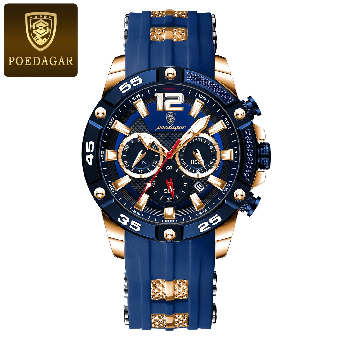 POEDAGAR Montre Homme Luxe Décontractée Étanche Lumineuse Chronographe Date Montre-Bracelet Homme Militaire Quartz de Haute Qualité