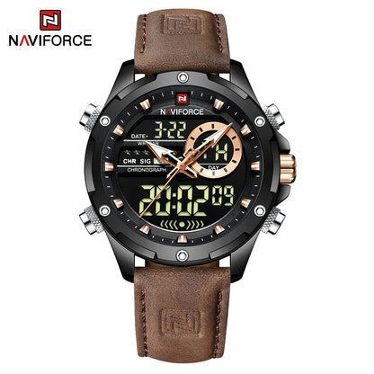 Montres originales Naviforce pour hommes 2022 Montre-bracelet pour hommes de luxe, sport et étanche avec bracelet en cuir et double affichage du calendrier