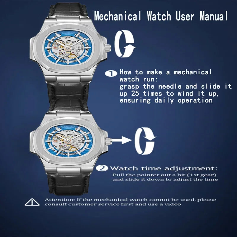 Men automatic watch waterproof outdoors simple luxury mechanical watches wholesale skeleton leather leisure mens watch gift