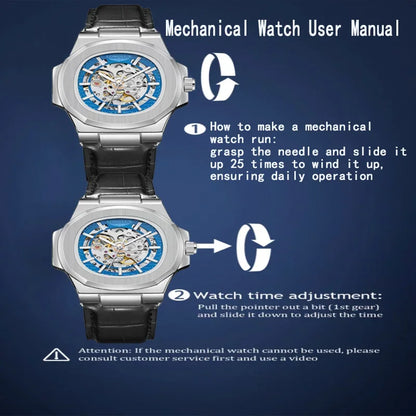 Men automatic watch waterproof outdoors simple luxury mechanical watches wholesale skeleton leather leisure mens watch gift
