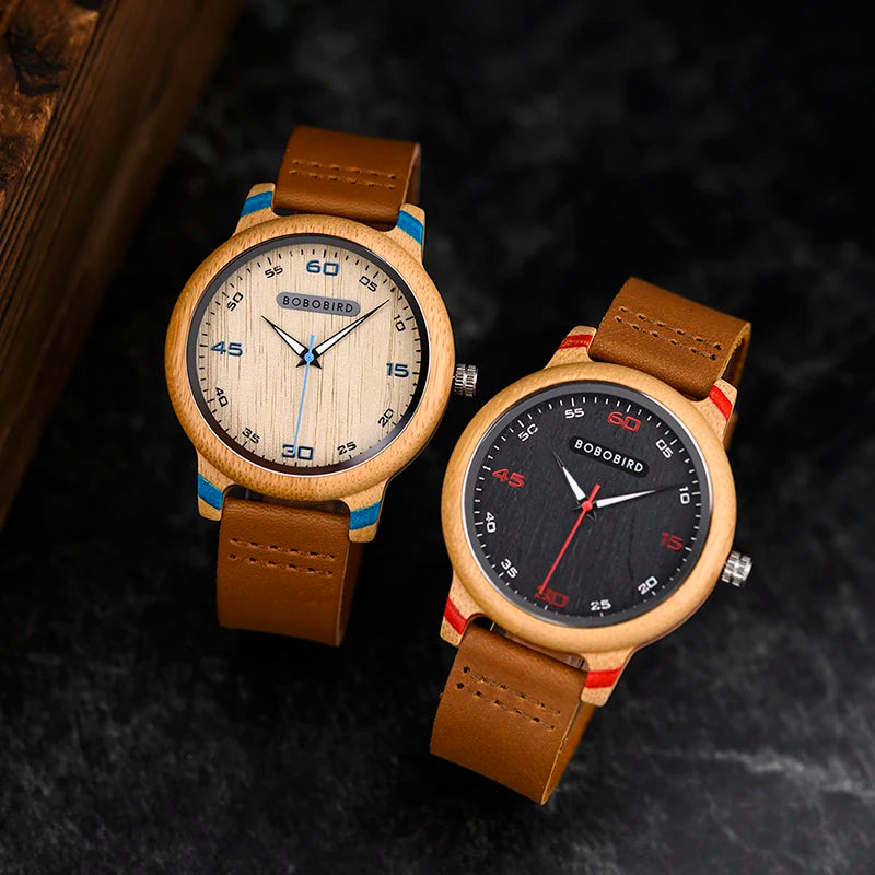BOBO BIRD Universal Bamboo Wooden Leather Watch