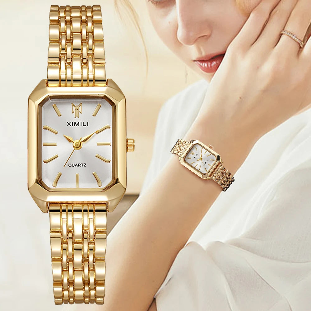 Montres de Luxe pour Femmes, Montre-Bracelet de Forme Rectangulaire en Acier, à Quartz, Reloj Mujer, Relogio Feminino, Cadeau pour Fille