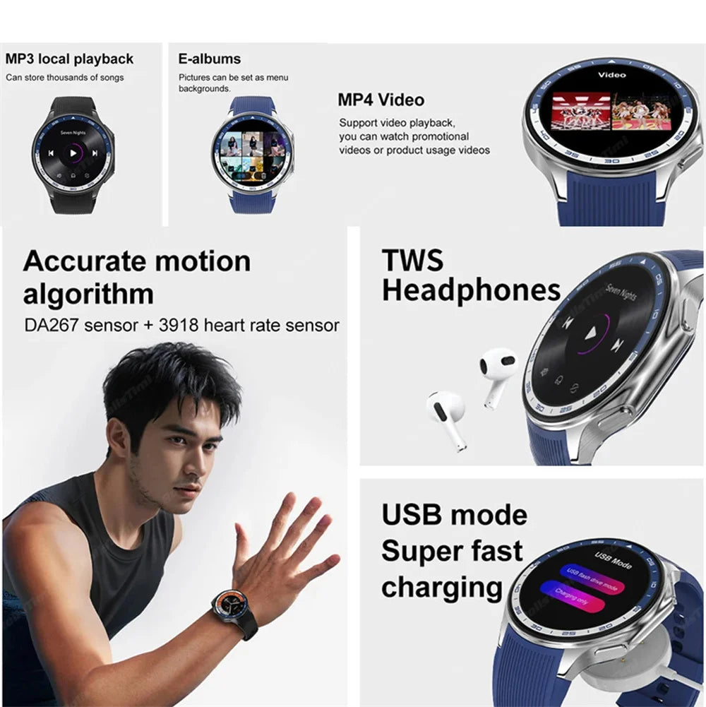 Montre connectée AMOLED 1.43 pouces, vision surround 3D, lecteur avec grande mémoire 4Go, IP68, pour hommes, 2024, nouveaux écouteurs TWS pour OPPO Watch X