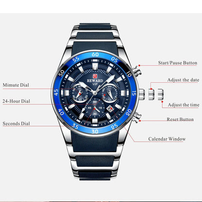 REWARD Big Dial Chronograph Automatic Date Watch