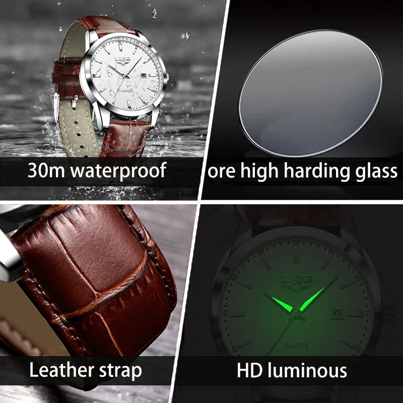 Montre LIGE Bracelet en cuir Mode Montres Homme Quartz Militaire Montres-bracelets