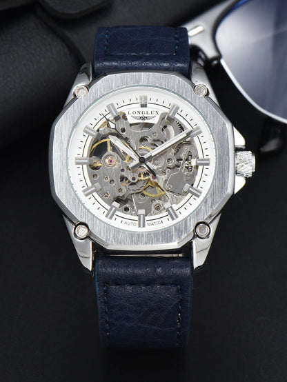 Men automatic watch waterproof sport skeleton mechanical watches outdoors fashion leather mens watch boyfriend gift