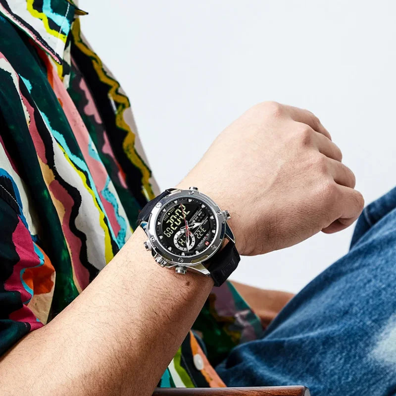 Montres originales Naviforce pour hommes 2022 Montre-bracelet pour hommes de luxe, sport et étanche avec bracelet en cuir et double affichage du calendrier