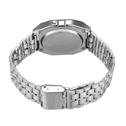 F91W Montre Bande Acier Non Étanche pour Femmes, Hommes, Horloge Professionnelle, Montre Sport Numérique LED Multifonctionnelle, Horloge Électronique