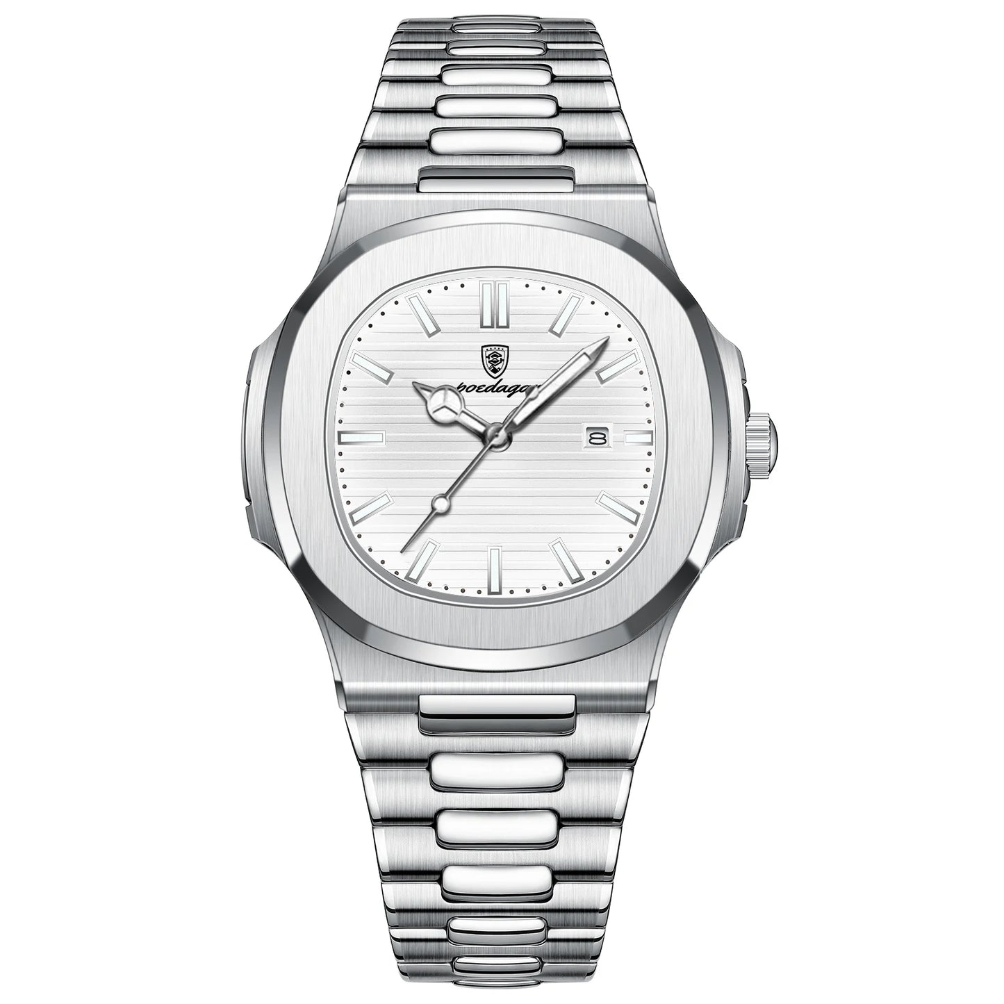 Montre-bracelet de luxe carrée POEDAGAR pour homme, étanche, lumineuse, date, en acier inoxydable, montre à quartz pour homme d'affaires et de sport