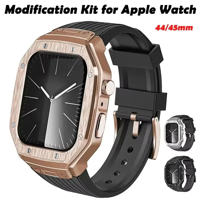 Modification Kit Metal Case & TPU Strap for iWatch Series 9 8 7 45mm 6 5 4 SE 44mm