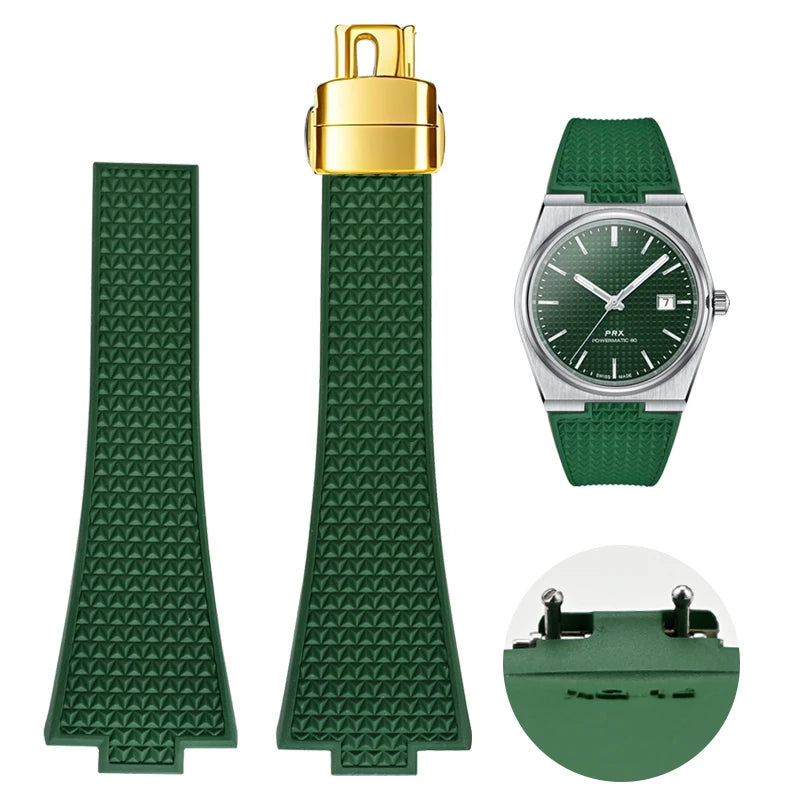 Bracelet en caoutchouc fluoré pour Tissot PRX Series 35mm 40mm Boucle Papillon FKM 11mm 12mm Étanches, Bracelet de Montre à Dégagement Rapide de Remplacement