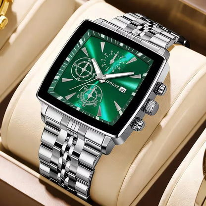 Montre-bracelet à Quartz de Luxe pour Homme avec Cadran Carré, Montre d'affaires à la Mode en Acier Inoxydable avec Calendrier Reloj Hombre (Sans boîte)