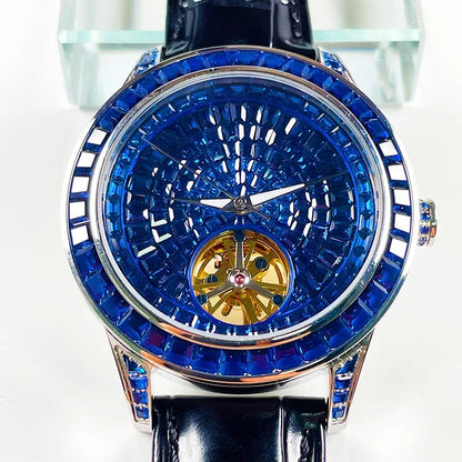 PINDU Nouvelle montre mécanique pour homme, avec pointeur lumineux diamanté, montre-bracelet saphir de qualité supérieure pour hommes, Montre Homme avec boîte cadeau P5037