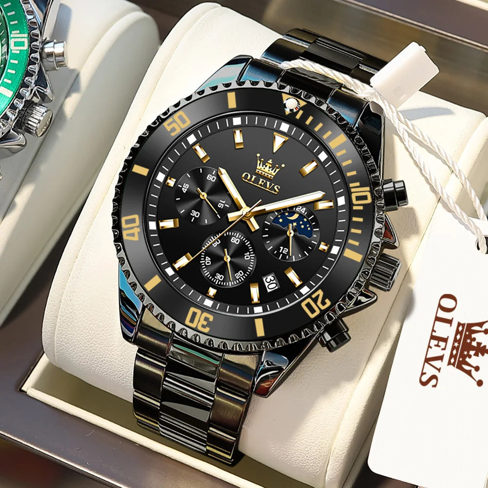OLEVS Chronograph Moon Phase Date Stainless Steel Dial