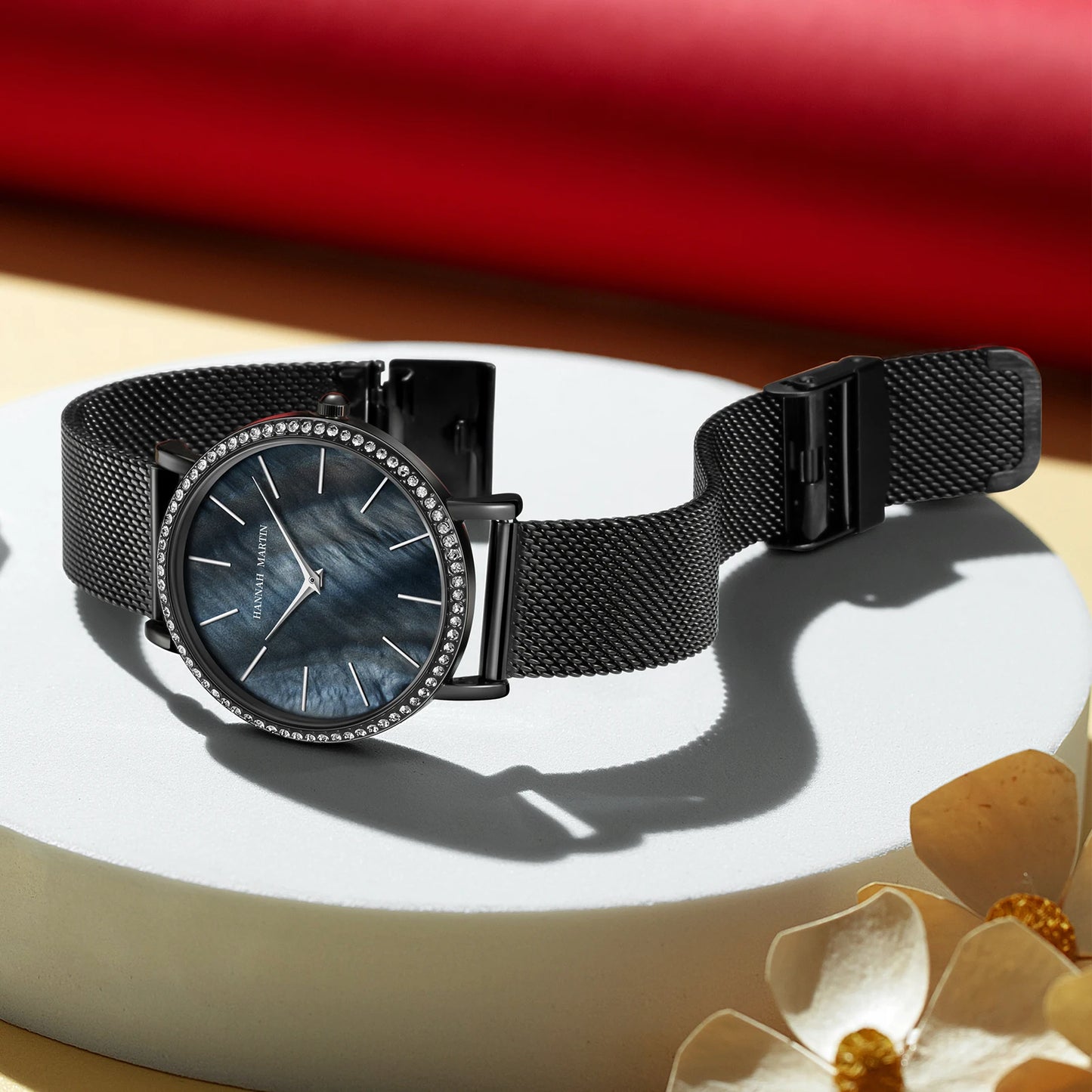 Montre à quartz Hannah Martin de luxe en or rose et diamants