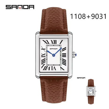 SANDA 9031/1108 Luxury Couple Quartz Watches for Men & Women, Waterproof Sport Casual Watch, Scratch Resistant Leather Strap