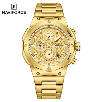 NAVIFORCE Montre Homme Quartz Top Marque Luxe Lumineux Chronographe Montre-Bracelet Acier Inoxydable Étanche Hommes Date Calendrier Horloge