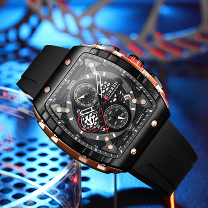 CURREN Square Chronograph Silicone Strap Watch 47mm