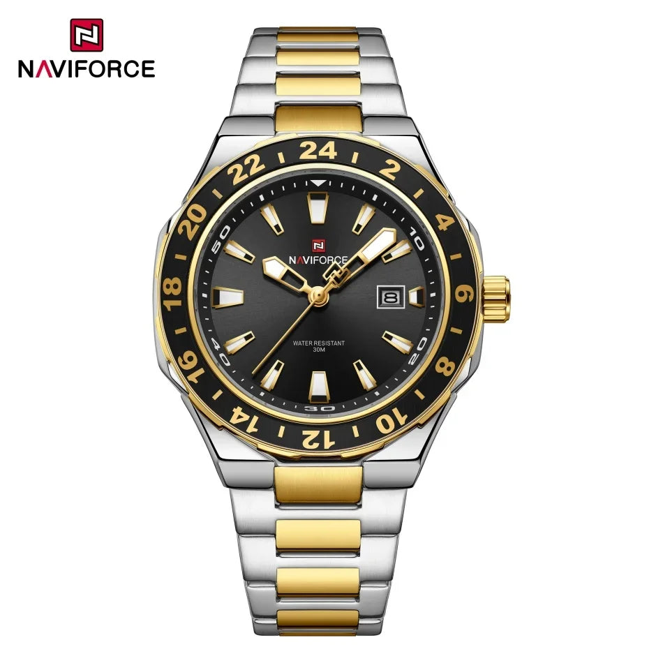 NAVIFORCE – Montre de luxe sportive à quartz, lumineuse, avec calendrier, pour homme, en acier inoxydable, étanche, Relogio Masculino