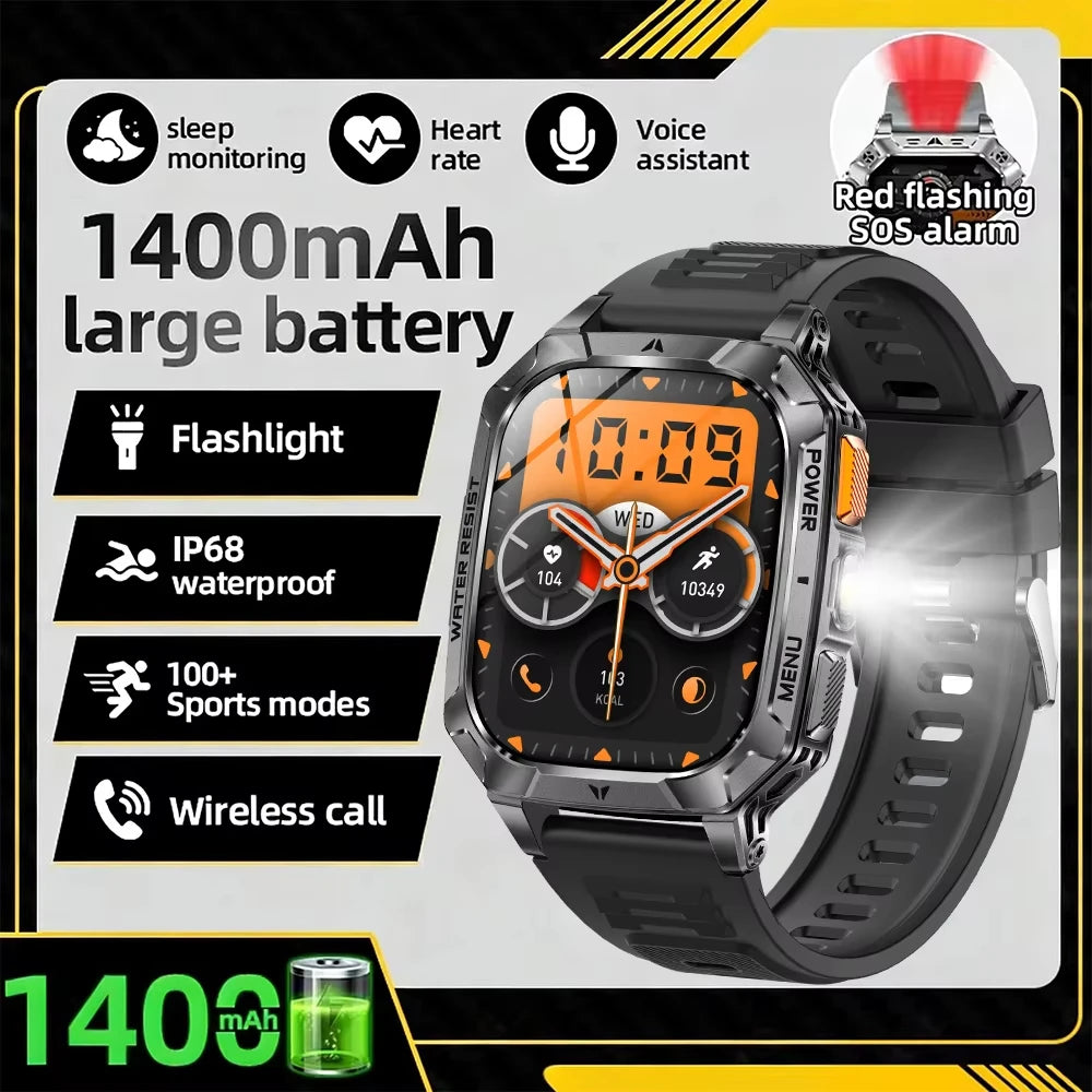 Nouvelle montre connectée 2026 Sport HD AMOLED Appel Bluetooth Étanche IP68 Lampe de poche GPS Extérieur Homme Batterie intelligente grande capacité 1000mAh