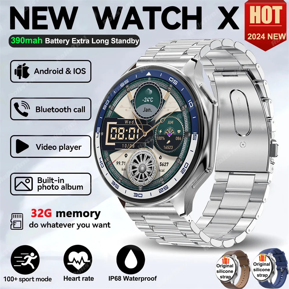 Montre connectée AMOLED 1.43 pouces, vision surround 3D, lecteur avec grande mémoire 4Go, IP68, pour hommes, 2024, nouveaux écouteurs TWS pour OPPO Watch X