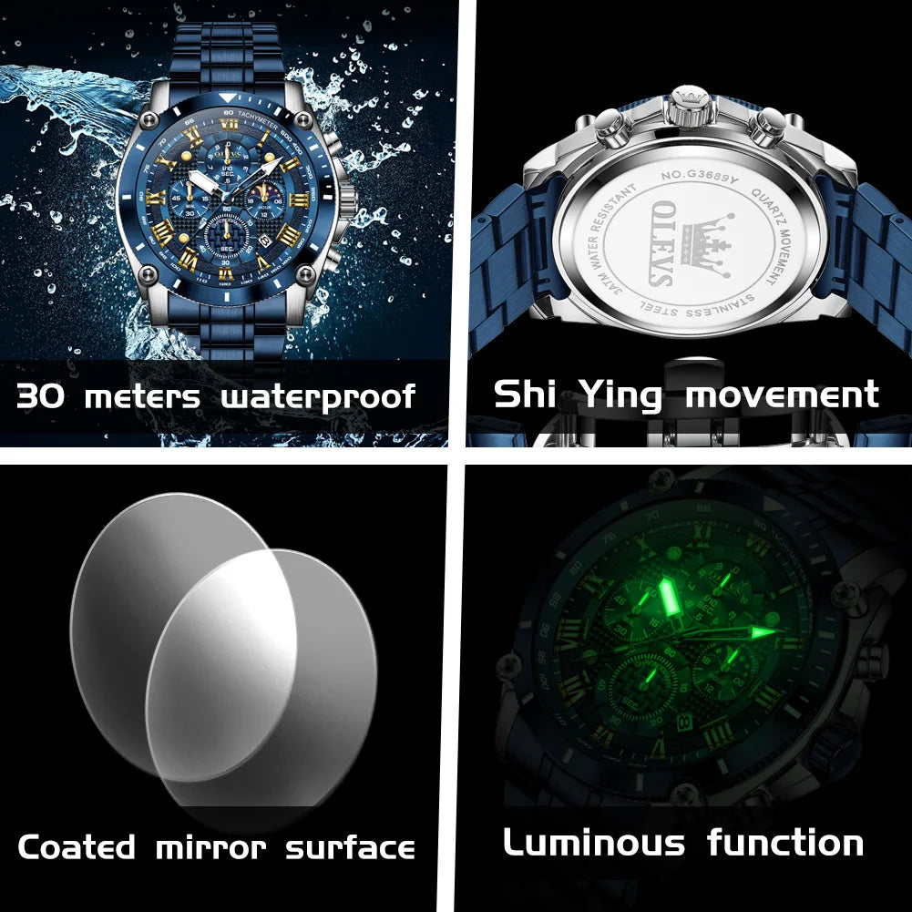 OLEVS 2025 Nouvelle Montre Homme Top Marque Luxe Montre Homme Acier Inoxydable Étanche Sport Quartz Chronographe Montre-Bracelet Homme Relogio