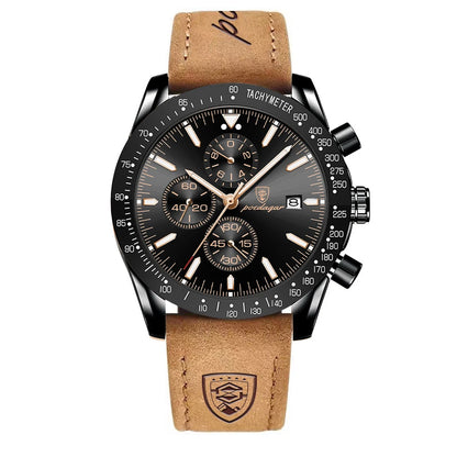 POEDAGAR Montre Homme de Luxe Étanche Lumineuse Date Chronographe Montre-Bracelet à Quartz Homme Haute Qualité Sport Cuir Homme Montres