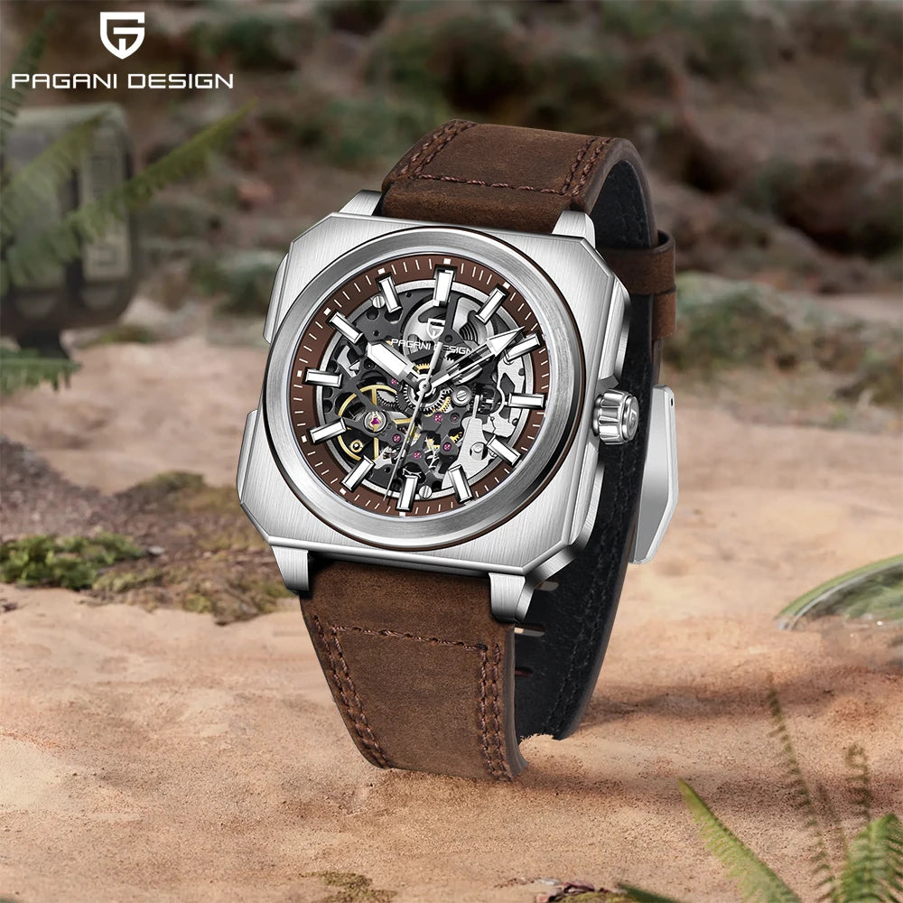 ChronoState Heritage X Square Automatic Leather Watch for Men