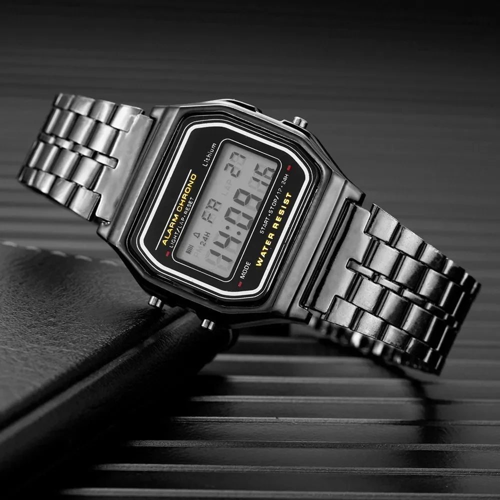 Montre numérique élégante pour femme en or argent acier inoxydable, montres-bracelets électroniques d'affaires pour femmes, horloge masculine Zegarek Damski