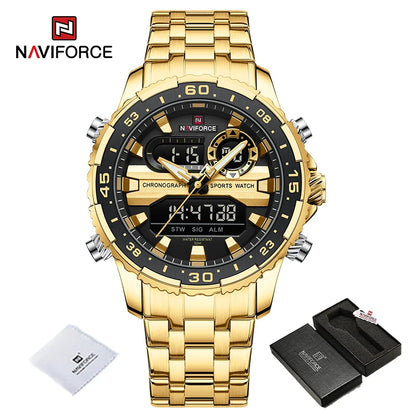 Montres Homme NAVIFORCE Original Tendance Marque LCD Affichage Analogique Numérique Quartz Homme Horloge 30m Étanche Lumineuse Montre-Bracelet Homme
