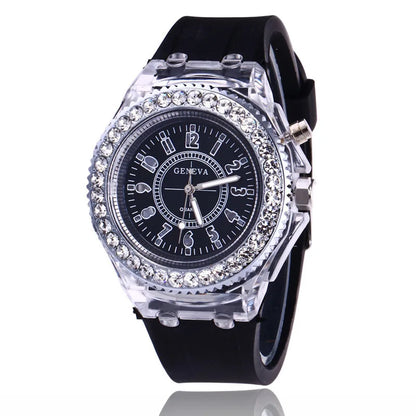 Montre LED lumineuse Flash Femme Homme Garçon Fille Montre-bracelet en Silicone Horloge à strass à la mode Enfants Relogio Saati