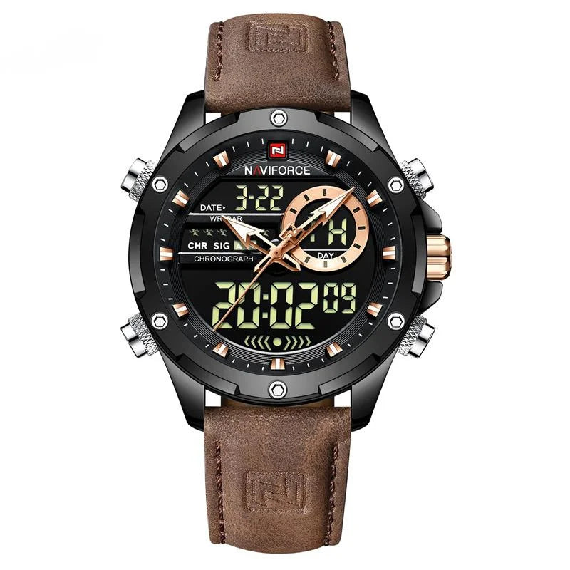 Montre NAVIFORCE pour Hommes Double Affichage Marque de Luxe Sport Décontracté Chronographe Réveil Étanche Bracelet en Cuir montre homme Reloj