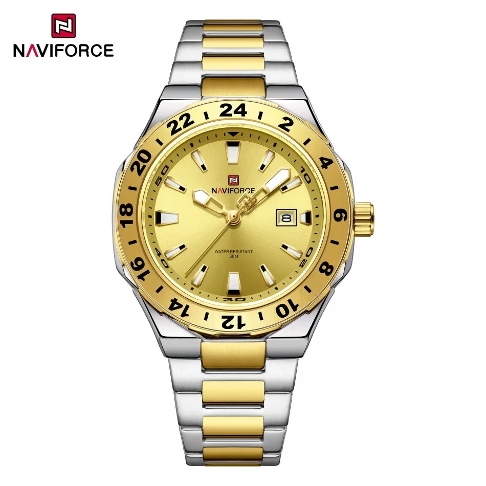 NAVIFORCE – Montre de luxe sportive à quartz, lumineuse, avec calendrier, pour homme, en acier inoxydable, étanche, Relogio Masculino