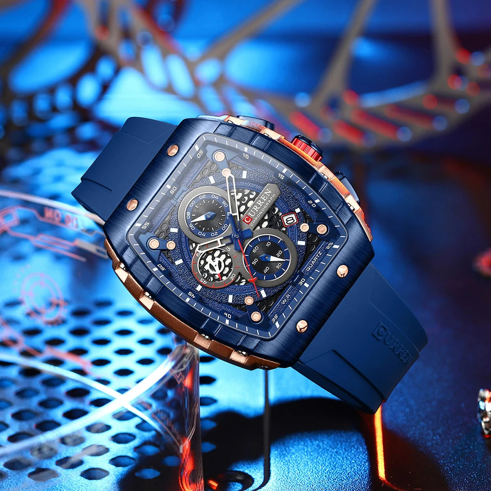 CURREN Square Dial Chronograph Watch Silicone Strap