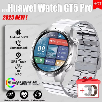 Montre connectée 2026 Watch 5 Pro GPS Suivi Boussole Hommes 360*360 Écran AMOLED NFC Appel BT Étanche Moniteur de Santé Montres Intelligentes Hommes