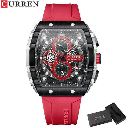 CURREN Tonneau Dial Chronograph Watch with Yellow Silicone Strap